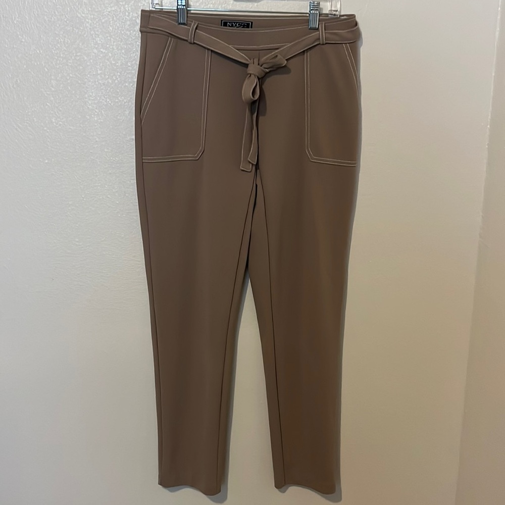 Tan dress pants with a front tie. Size 8.